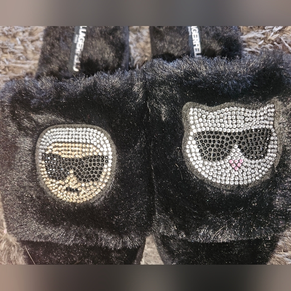 Karl Lagerfeld Black Furry Sequin Slippers - Size 8 🖤 NWOT - Picture 6 of 7